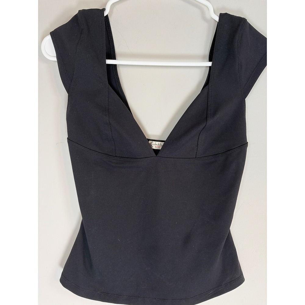 Intimately Free People Black Deep V Neck Cap Sleeve Ribbed Top Small OB68170